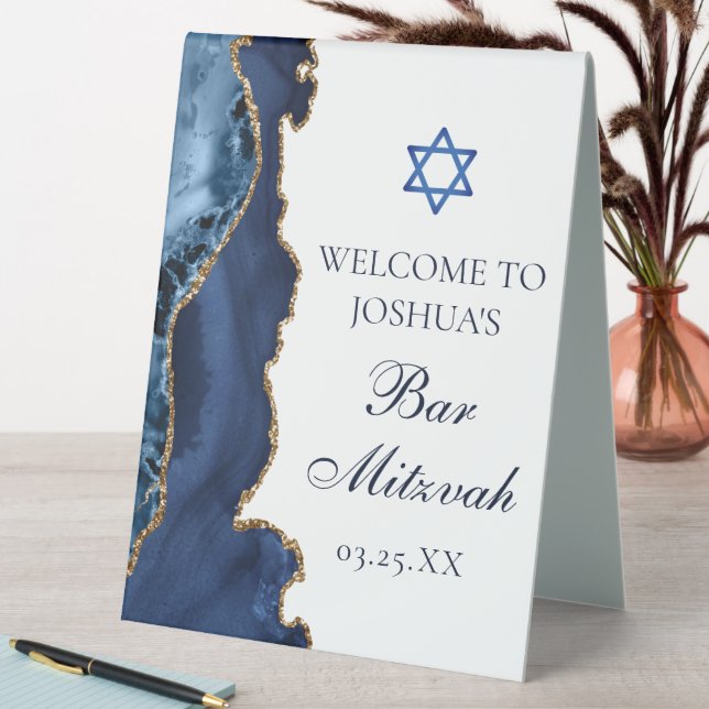 Bar Mitzvah Party Navy Blue Gold Agate Welcome (In SItu (Table))