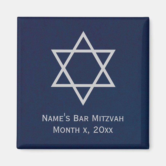 Bar Mitzvah Personalised Magnet - Blue and Silver (Front)
