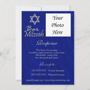 Bar mitzvah photo blue silver RESPONSE Invitation
