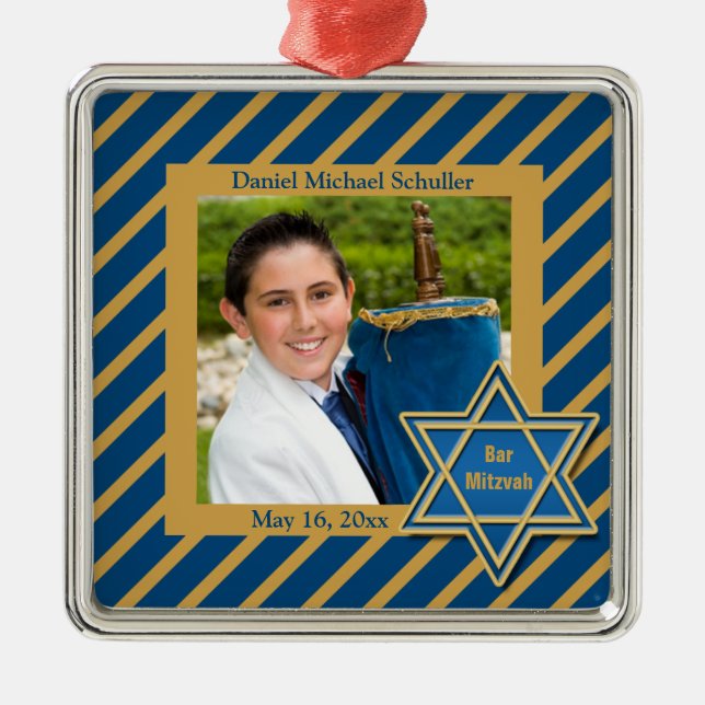 Bar Mitzvah Photo Keepsake Metal Tree Decoration (Front)