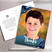 Bar Mitzvah Photo Navy Blue Agate Script Thank You