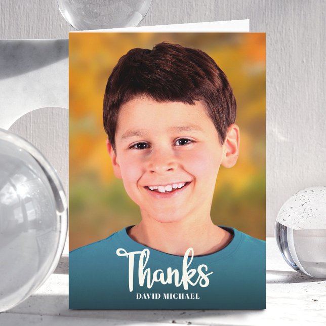 Bar Mitzvah Photo Simple Bold Modern Script Custom Thank You Card (Creator Uploaded)