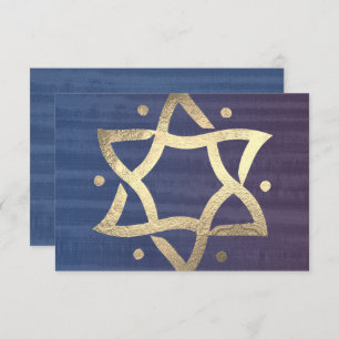 Bar Mitzvah Plum and Blue Wooden Gold Star RSVP