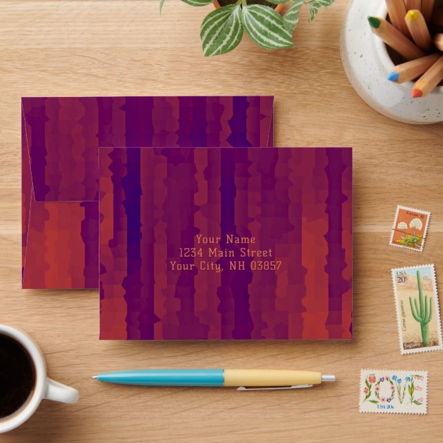Bar Mitzvah Plum Orange Techno Streaks Envelope (Desk)