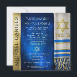 Bar Mitzvah Prayer Shawl Invitation<br><div class="desc">Customise this gold and blue Bar Mitzvah invitation with a prayer shawl in blue and Star of David.</div>