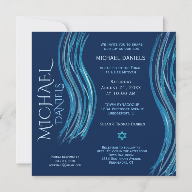 Bar Mitzvah Prayer Shawl Invitation (Front)