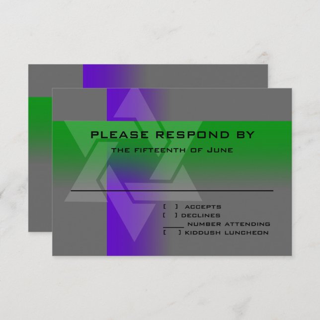 Bar Mitzvah Purple and Green on Any Colour RSVP Card (Front/Back)