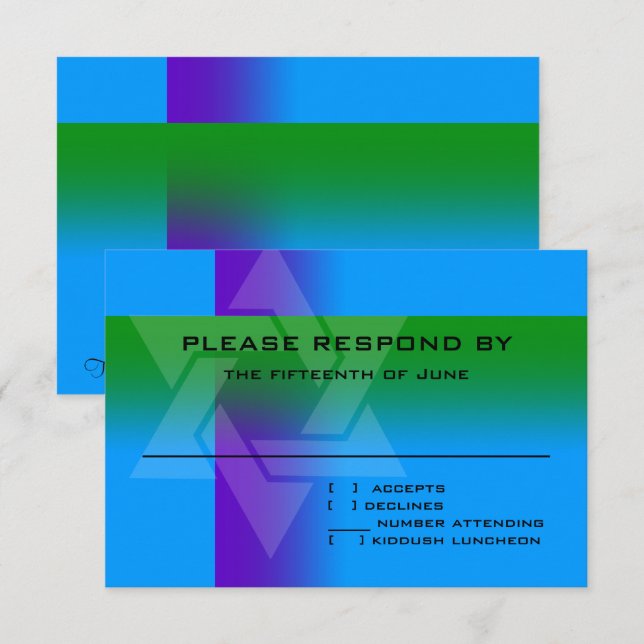 Bar Mitzvah Purple and Green on Any Colour RSVP Card (Front/Back)