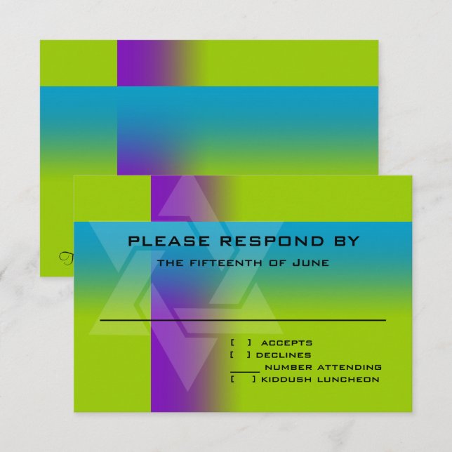 Bar Mitzvah Purple and Turquoise on Any Colour RSVP Card (Front/Back)