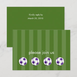 Bar Mitzvah Purple and White Soccer Ball RSVP Invitation