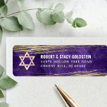 Bar Mitzvah Purple Bold Gold Foil Return Address<br><div class="desc">Be proud, rejoice and celebrate this milestone of your favourite Bar Mitzvah whenever you use this cool, unique, modern, personalised return address label! Metallic gold foil brush strokes and Star of David, along with bold, white typography, overlay a rich, dark purple ombre watercolor background. Personalise the custom text with your...</div>