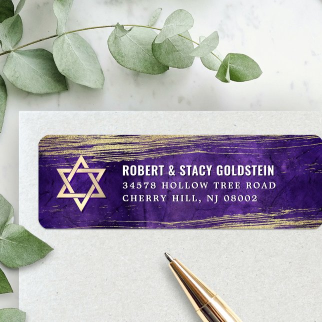 Bar Mitzvah Purple Bold Gold Foil Return Address (Creator Uploaded)