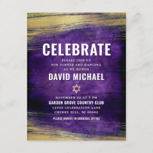 Bar Mitzvah Purple Gold Foil Bold Type Modern Enclosure Card