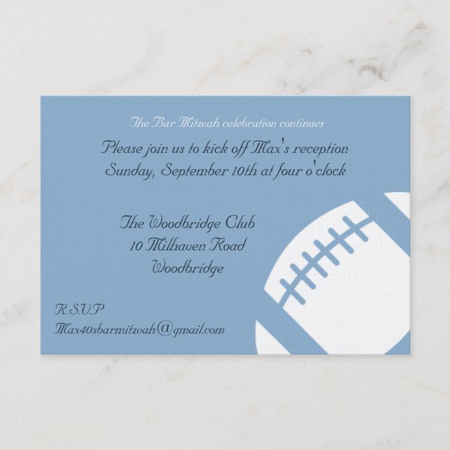 Bar Mitzvah Reception Card - Football (Front)