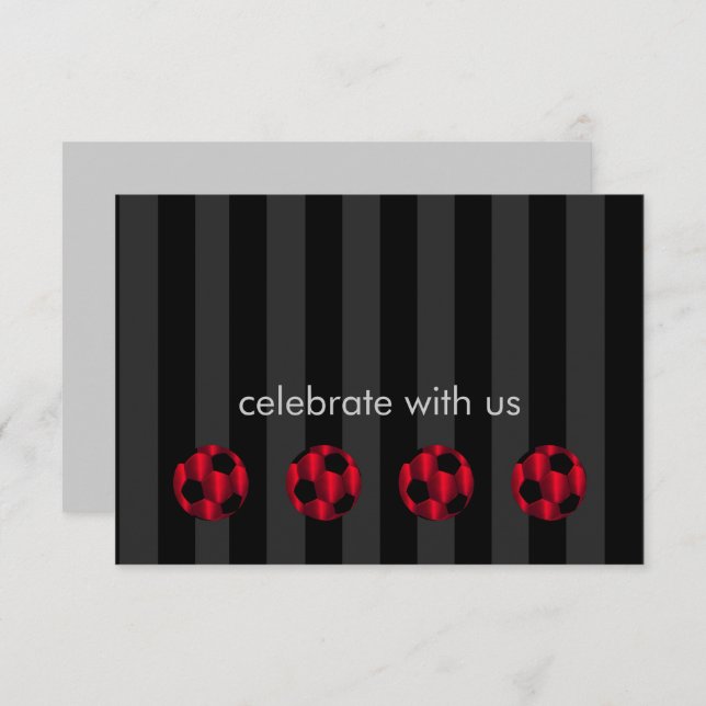 Bar Mitzvah Red and Black Soccer Ball Invitation (Front/Back)