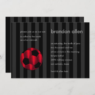 Bar Mitzvah Red and Black Soccer Ball Invitation