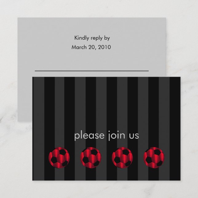 Bar Mitzvah Red and Black Soccer Ball RSVP Card (Front/Back)
