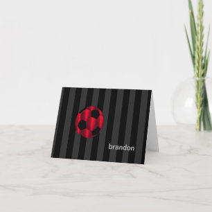 Bar Mitzvah Red and Black Soccer Ball Thank You Card