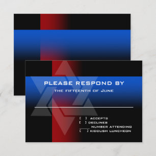 Bar Mitzvah Red and Blue on Any Colour RSVP Card