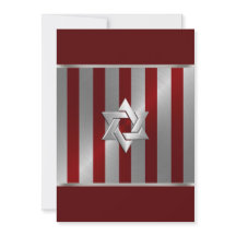 Bar Mitzvah Red and Silver Stripe Star of David
