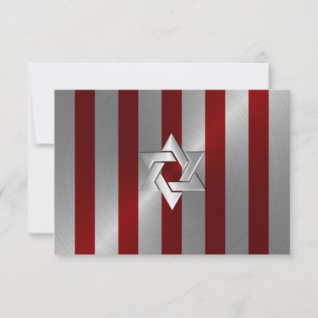 Bar Mitzvah Red and Silver Stripe with Star Invitation (Front)