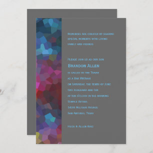 Bar Mitzvah Red Purple Blue Grey Abstract Design Invitation