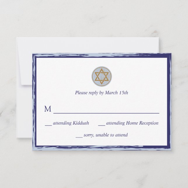 Bar Mitzvah RSVP card blue and gold star (Front)