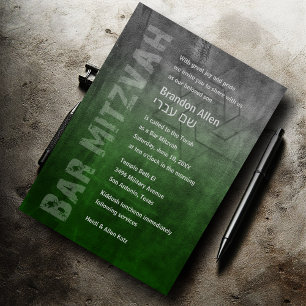 Bar Mitzvah Rugged Fade Green Invitation