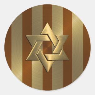 Bar Mitzvah Rust and Gold Stripe Star of David Classic Round Sticker