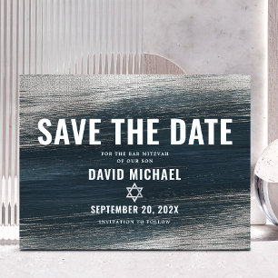 Bar Mitzvah Save Date Charcoal Grey Silver Foil Invitation Postcard