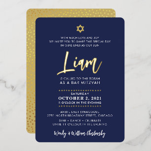 BAR MITZVAH script lettering gold navy blue