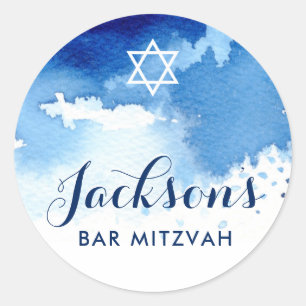 BAR MITZVAH SEAL white star smart blue watercolor