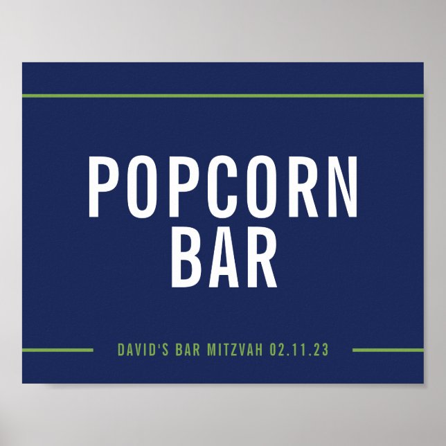 BAR MITZVAH SIGNAGE simple modern navy green Poster (Front)