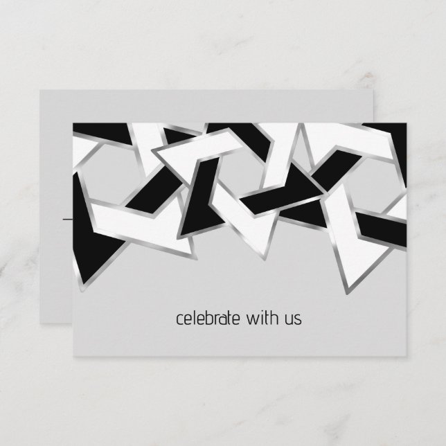 Bar Mitzvah Silver Black White Star of David Invitation (Front/Back)