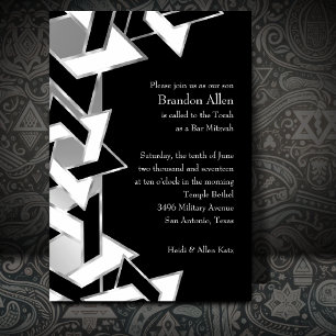 Bar Mitzvah Silver Black White Star of David Invitation