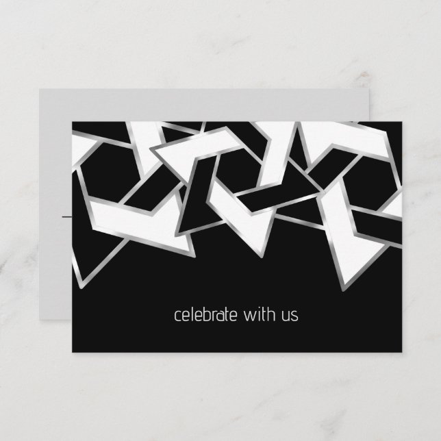 Bar Mitzvah Silver Black White Star of David Invitation (Front/Back)