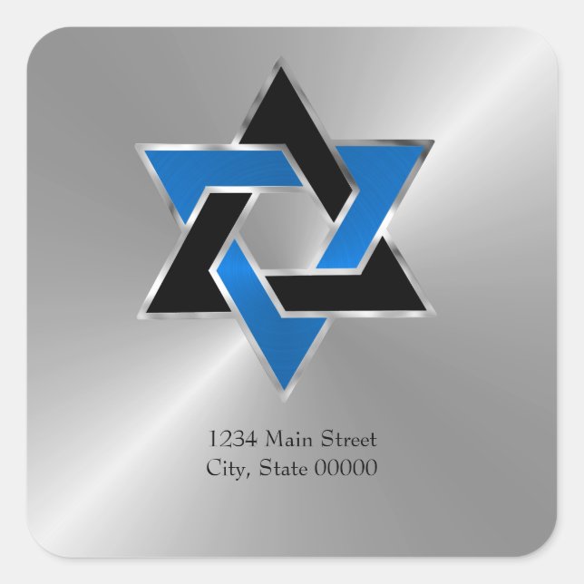 Bar Mitzvah Silver Blue Black Star Address Seal (Front)