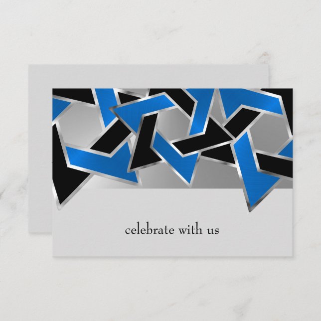 Bar Mitzvah Silver Blue Black Star of David RSVP Card (Front/Back)