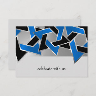 Bar Mitzvah Silver Blue Black Star of David RSVP Card