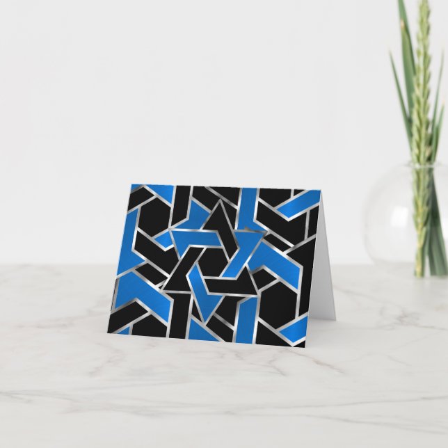 Bar Mitzvah Silver Blue Black Star of David Thank You Card (Front)