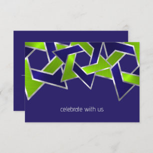 Bar Mitzvah Silver Blue Lime Green Star of David Invitation