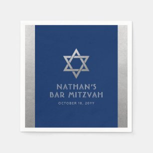 Bar Mitzvah Silver Blue Modern Simple Personalised Napkin