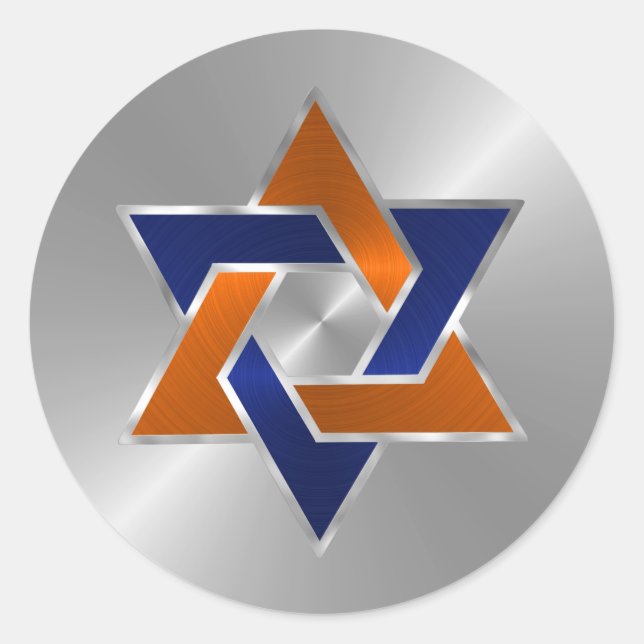 Bar Mitzvah Silver Blue Orange Star of David Classic Round Sticker (Front)