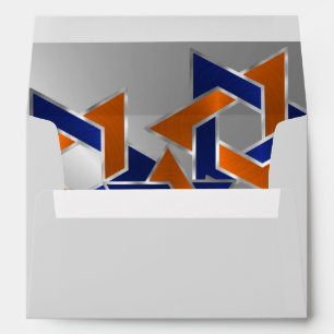 Bar Mitzvah Silver Blue Orange Star of David Envelope