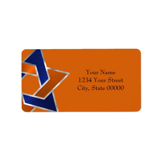 Bar Mitzvah Silver Blue Orange Star of David label (Front)