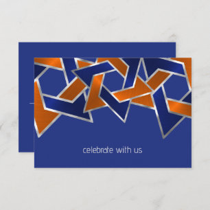 Bar Mitzvah Silver Blue Orange Star of David RSVP Card