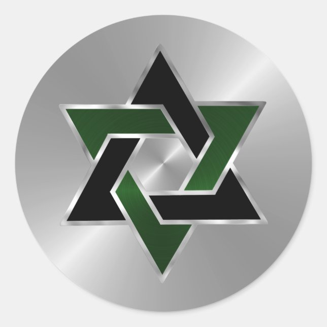 Bar Mitzvah Silver Green Black Star of David Classic Round Sticker (Front)