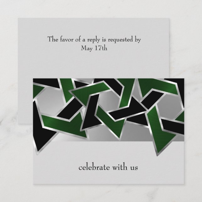 Bar Mitzvah Silver Green Black Star of David Invitation (Front/Back)