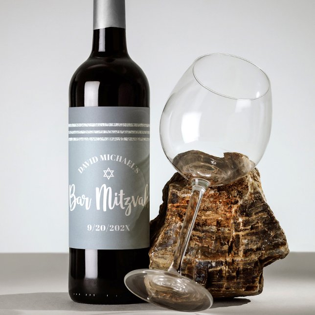 Bar Mitzvah Silver Grey Tallit Bold Script Modern Wine Label (Creator Uploaded)
