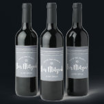 Bar Mitzvah Silver Grey Tallit Bold Script Modern Wine Label<br><div class="desc">Be proud, rejoice and showcase this milestone of your favourite Bar Mitzvah! Use this cool, unique, modern, personalised wine label to add to his special day. Bold, white script typography, Star of David, and a soft grey and silver glitter striped tallit inspired graphic overlay a simple, lighter soft grey background....</div>